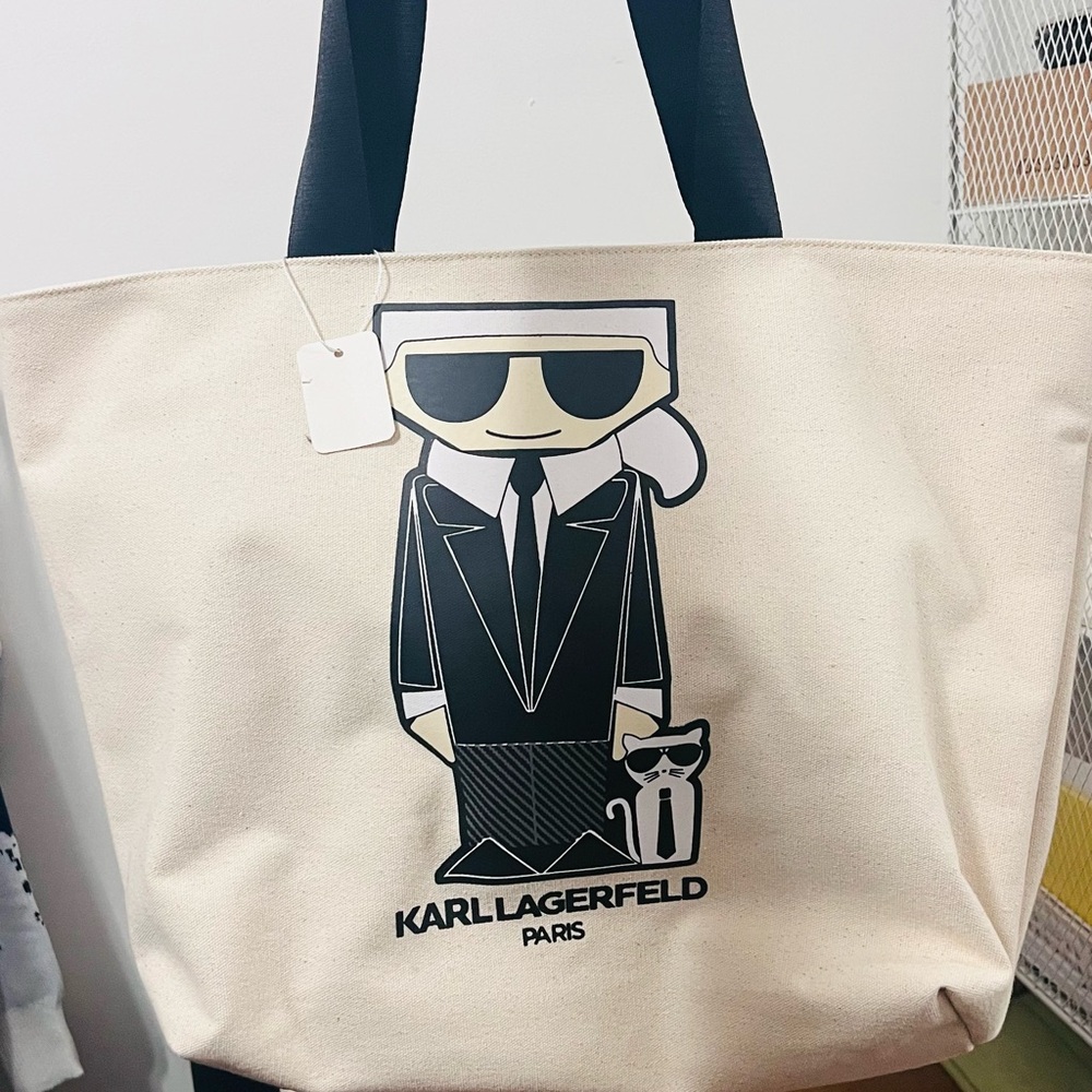 Karl Lagerfeld Black and Cream Graphic Tote